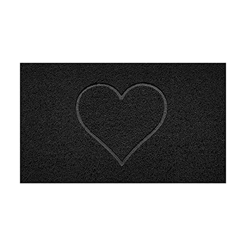 Nicoman Embossed Spaghetti Door Mat Dirt-Trapper Jet-Washable Doormat 70x43cm (Black, HEART Shape) - Use Outdoor ONLY