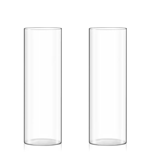 2pcs Clear Glass Cylinder Vases for Centerpieces, 12 x 4 Inch Tall Glass Hurricane Candle Holder for Table Shelf, Wedding Decorations, Floral Vase for Flowers Home Decor