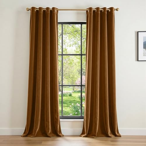 Lazzzy Blackout Velvet Curtains - Gold Thermal Insulated Drapes, 96 inch Long, Darkening Window Treatments for Bedroom & Living Room - Set of 2 Panels