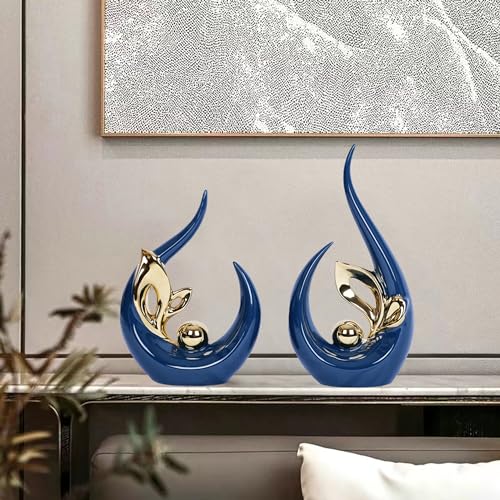 JKUDTQL 2 PCS Navy Blue and Gold Mid Century Modern Ceramic Statue Sculpture - Home Decor for Living Room, Kitchen, Coffee and Dining Table Centerpieces