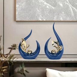 JKUDTQL 2 PCS Navy Blue and Gold Mid Century Modern Ceramic Statue Sculpture - Home Decor for Living Room, Kitchen, Coffee and Dining Table Centerpieces