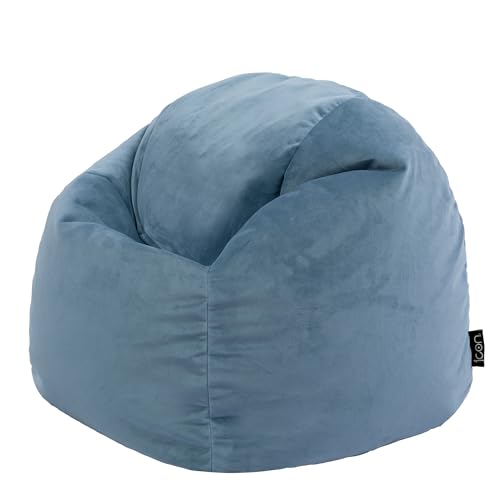 icon Kingston Kids Bean Bag, Mineral Blue, Velvet Bean Bag Chair with Filling Included for Girls and Boys, Childs Chair, Beanbags for Children, Playroom Décor, Bedroom Accessories