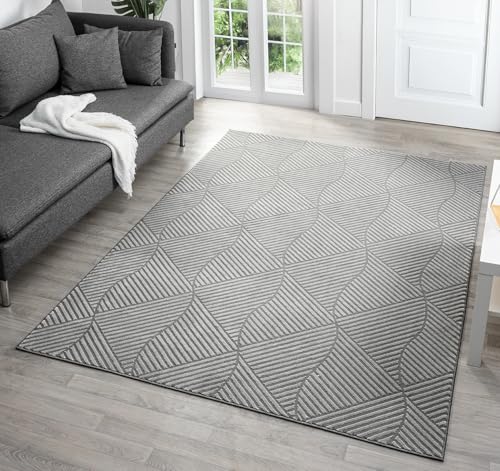 Rugs by Desire Vellure Modern Indoor Living Room Area Rug Embossed Cut-Shrink Pile with Metallic Sheen Jute Backing Living Room - Bedroom Hallway Carpet Pyramid Anthracite 160x230 cm