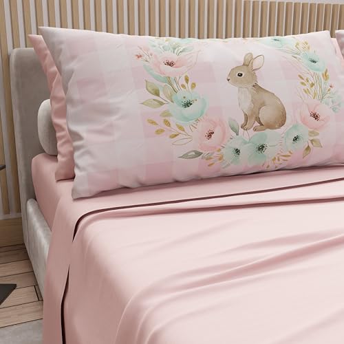 PETTI Artigiani Italiani - Easter Cotton Sheets with Pillowcases in Digital Print, Double Bedsheets, Easter Double Bed Set, 21 Powder, Made in Italy