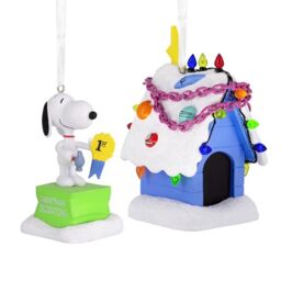 Hallmark Peanuts Snoopy and Doghouse Christmas Ornaments, Set of 2