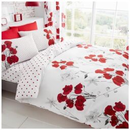 GC GAVENO CAVAILIA Luxurious Poppy Floral Bed Set Duvet Cover With Matching Pillow-cases, Easy Care Polycotton Washable Quilt Cover Red, Double