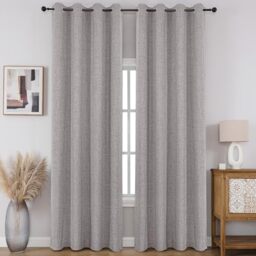CUCRAF 100% Total Blackout Curtains 90 Length for Window Treatment, Faux Linen Thermal Insulated Grommet Drapes for Bedroom/Living Room, Set of 2 Curtain Panels(Light Grey, 52 x 90 inches)