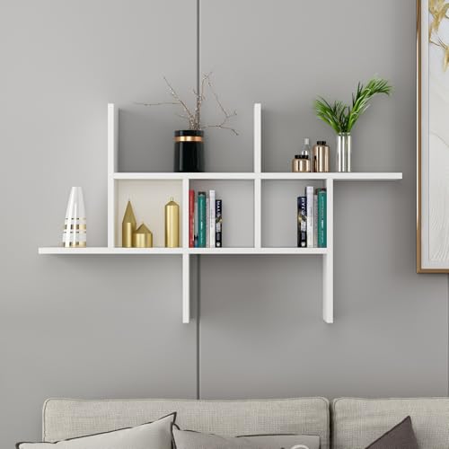 Stylish White Wall Shelf, 68 x 113 x 20 cm, 100% Melamine Coated Particle Board, 18 mm Thick, Perfect for Modern Home Decor & Organization