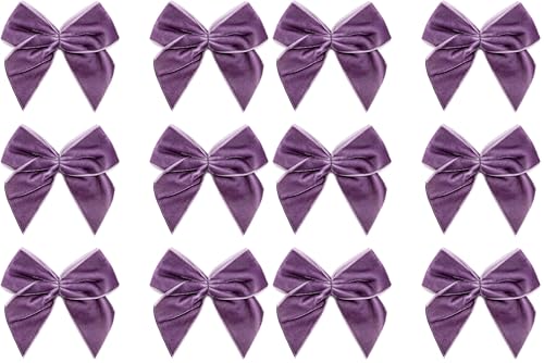 Italian Options Large Velvet Ribbon Bows, Self Adhesive Christmas Tree Bows for Crafting, Gift Wrap, Decorations, Wreaths, Cake D??cor, Crafts, Hair Bow, Floristry, Amethyst, 12 Pack, 10 cm
