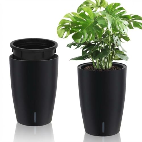 Garvee With 1 Pair PP Self-Watering Planters High Series Round - Pots for Plants 16 Inches High, Set of 2, Pots with Self-Watering System, Integrated Drainage, Visual Live Indicator