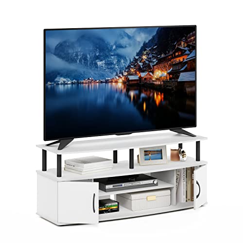 Furinno JAYA TV Stand, Entertainment Center, TV Console, for TV up to 55 Inch, with 2 Doors and Cable Management Holes, for Living Room, Bedroom, White