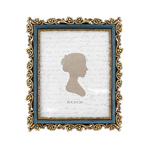 Sunlit Vintage Picture Frame 8x10 Luxury Antique Picture Frame Glass Front Photo Display Wall Hanging Gift Ideas Gold and Blue
