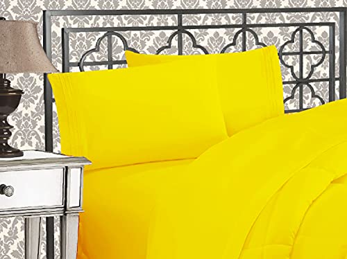 Elegant Comfort Luxurious 1500 Thread Count Egyptian Quality Three Line Embroidered Softest Premium Hotel Quality 3-Piece Bed Sheet Set, Wrinkle And Fade Resistant, Twin/Twin XL, Yellow