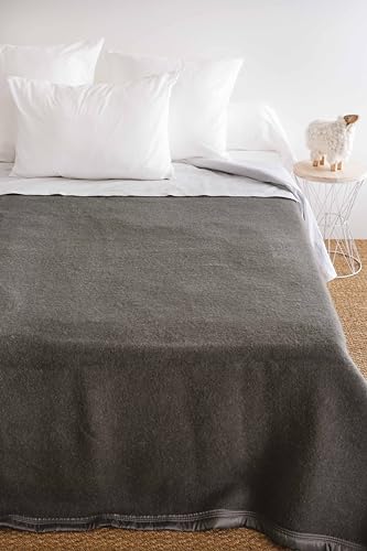 Toison d'or Volta Woolmark Wool Blanket, 180 cm x 240 cm Size, Anthracite