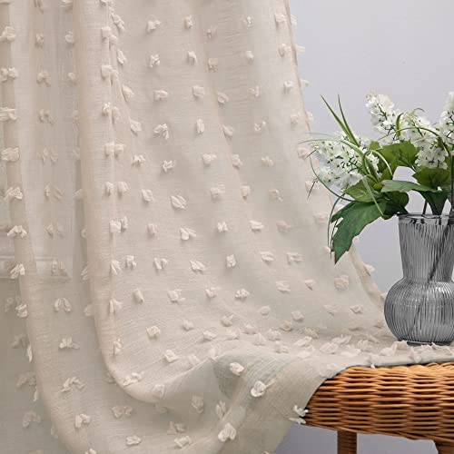 KOUFALL Cute Sheer Curtains 63 Inch Length for Bedroom 2 Panels Back Tab Rod Pocket Boho Earth Tone Neutral Curtains for Nursery,Taupe