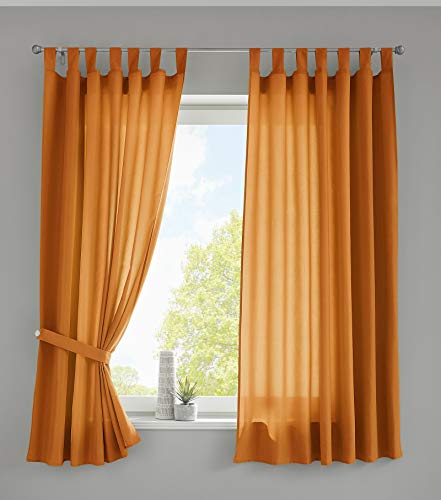 Gardinenbox Berlin 20400N2 Looped Curtains 175 x 140 cm Orange Opaque Microsatin Translucent Ruffle Tape Plain Matte