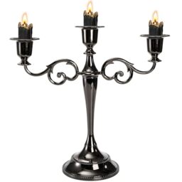 YOUEON 3 Arm Black Candelabra, Candelabra Candle Holder, 26 cm Tall Candlesticks Holder, Elegant Taper Candle Holder Centerpiece for Wedding, Church, Halloween, Dining, Home Decor