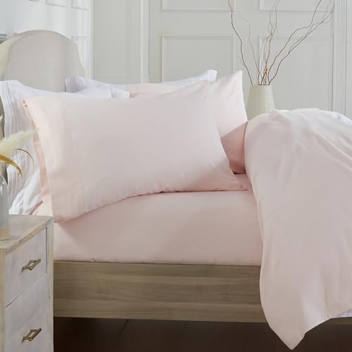 Market & Place 100% Turkish Cotton Flannel Sheet Set - 4 Piece Deep Pocket Solid Cozy Winter Bed Sheets - Double Brushed for Extra Softness & Comfort - Chalet Collection (Queen, Blush Pink)