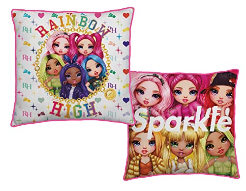 Rainbow High Officially Licensed Square Cushion Pillow - Character World Sparkle Dolls Design Stuffed Pillow Reversible 2 Sided Design - Perfect For Bedroom Décor