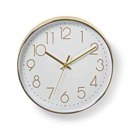 NEDIS White Wall Clock for Livingroom, Kitchen or Bedroom, 30cm Diameter Glass Analogue Wall Clock with Easy to Read Numbers Golden