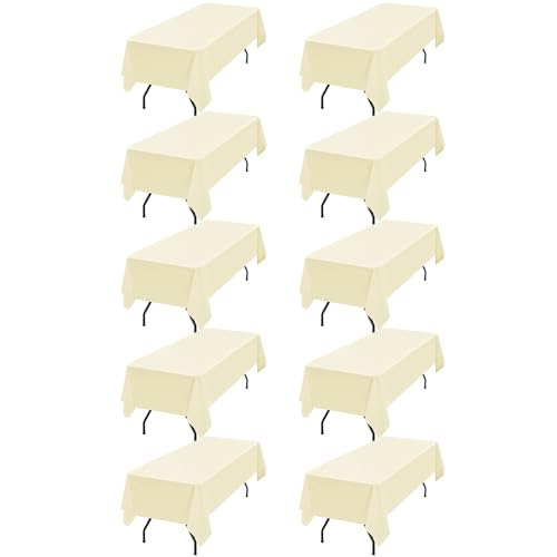 10 Packs Beige Polyester Tablecloth 60 x 126 inch Rectangle Table Cloth for 8 Foot Tables Wrinkle Resistant Washable Fabric Table Cover Polyester Beige Table Cloth for Party,Wedding, Banquet