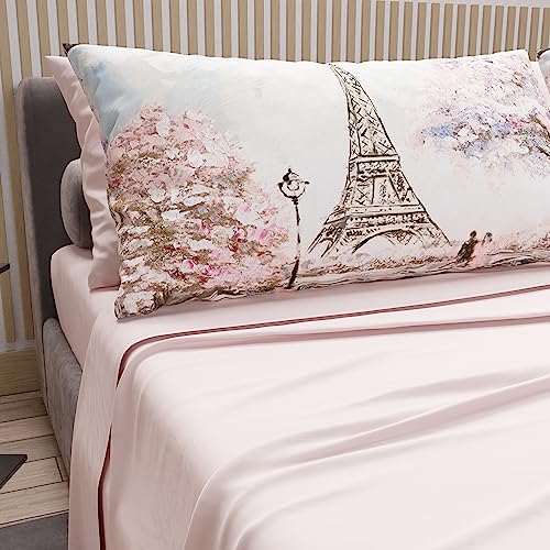 PETTI Artigiani Italiani - Cotton Sheets with Pillowcases in Digital Print, Pizza and a Half Sheet, Complete Bed Set, Pink, 100% Made in Italy