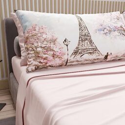 PETTI Artigiani Italiani - Cotton Sheets with Pillowcases in Digital Print, Pizza and a Half Sheet, Complete Bed Set, Pink, 100% Made in Italy