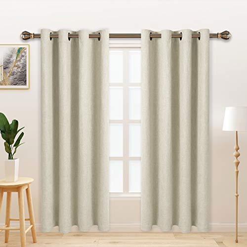 LORDTEX Linen Look Textured Blackout Curtains with Thermal Insulated Liner - Heavy Thick Thermal Insulated Noise Reduce Grommet Window Drapes for Bedroom, 50 x 108 Inches, Ivory, Set of 2 Panels