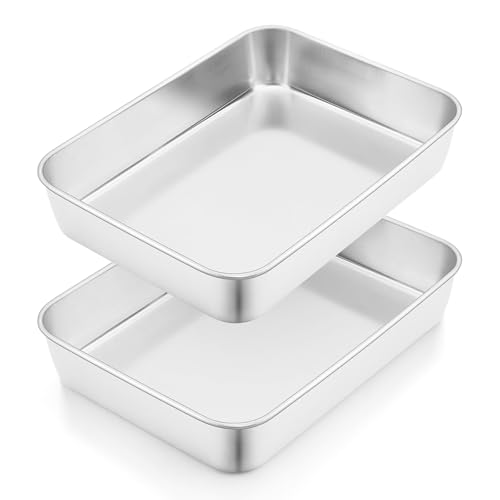 Woobroo Deep Baking Tray Set of 2, Stainless Steel Oven Sheet Pans 31.5??24.5??5cm Suitable for Baking and Roasting,Easy Clean & Machine Washable, Silver
