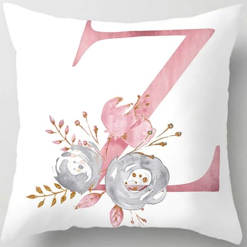 Tillskuch Pink Throw Pillow Covers Cute Alphabet Decorative Cushion Covers Square Letter Throw Pillows Protectors for Sofa Couch Bedroom Chair Home Decor 18 x 18 Inch(Z)