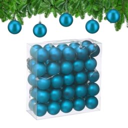Relaxdays Christmas Baubles, Set of 50, Tree Ornaments, Holiday Decorations, Plastic, Shatterproof, 6 cm, Matte, Petrol