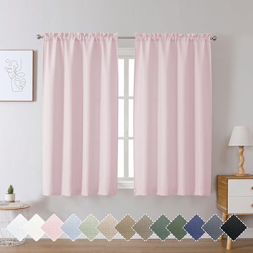 "Chyhomenyc Bennet Blush Pink Curtains 54 Inch Length 2 Panels, Faux Linen Textured Semi Sheer Light Filtering Soft Airy Rod Pocket Window Treatment Drapes for Living Room Bedroom, Each 30"" Wx54 L"