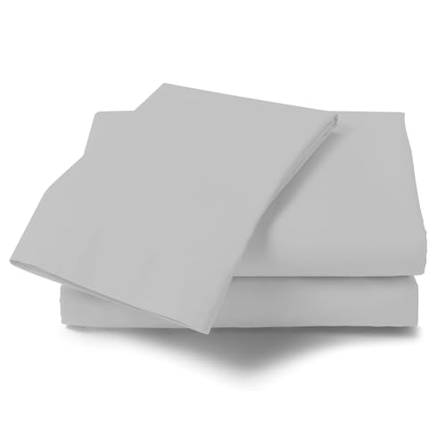 Plain Dyed Super King Flat Sheets- Easy Care Percale Bedding Set- Anti Allergy Soft Polycotton Bed Sheets- Silver