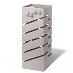 VOUNOT® Metal Umbrella Stand, Square Umbrella Holder, Freestanding Umbrella Storage Rack with Drip Tray & 4 Hooks, Diagonal Pattern for Entryway, Home, Office, 15.5 x 15.5 x 43.5 cm, Beige