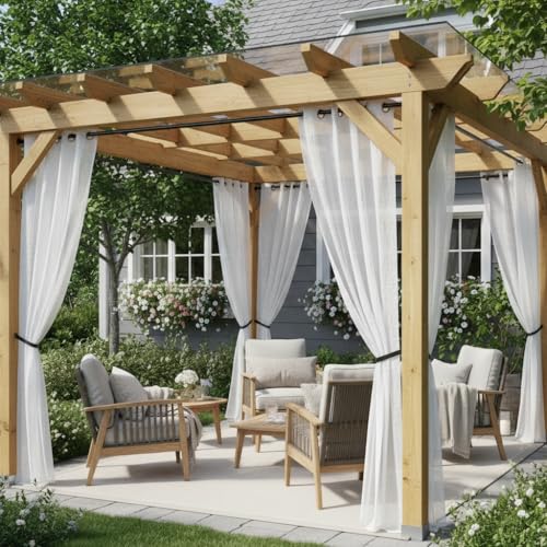 HolidayIdeas White Outdoor Sheer Curtains for Patio Waterproof 84 inches Long-2 Panels Linen Semi Privacy Voile Sheer Curtains 84 inches Long for Living Room, Gazebo, Porch, Pergola 54 x 84 inch