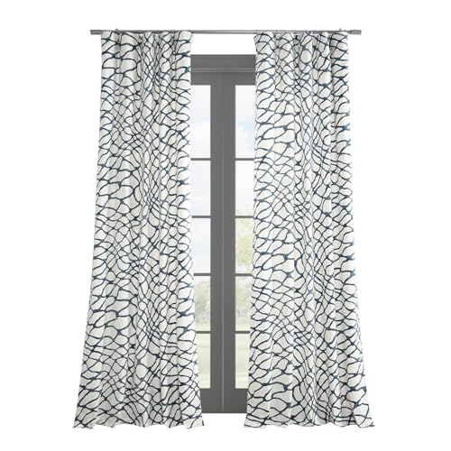 HPD Half Price Drapes Geometric Abstract Printed Curtains 96 Inches Long Luxury Cotton Curtains (1 Panel) Room Darkening Window Curtains for Bedroom & Living Room, 50W x 96L, Ellis Blue Abstract
