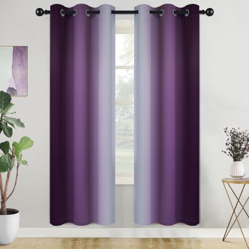 COSVIYA Curtains & Drapes Ombre Purple Curtains 72 inch Length 2 Panels, Grommet Room Darkening Light Blocking Insulated Thermal Gradient Window Curtains for Bedroom/Living Room,42x72 inches