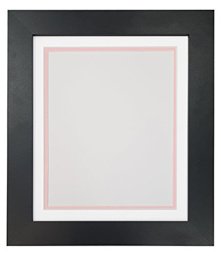 Metro Black Photo Picture Poster Frame with Double White on Pink Mount 9 x 7 for Image Size 6 x 4 inch