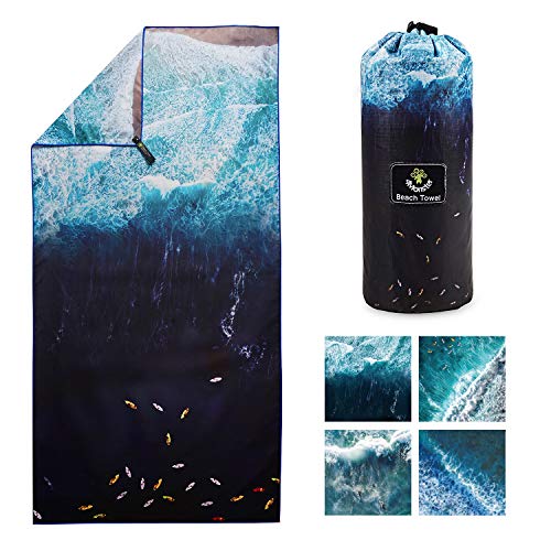 4Monster Quick Dry Beach Towel, Ultra Absorbent Microfiber Travel Towel, Lightweight & Compact for Beach, Swimming, Camping, Pool, Water Sports & Yoga