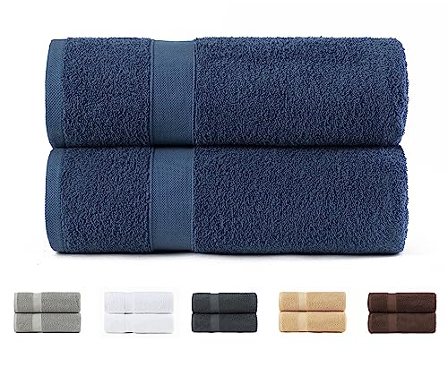 Todocama Set of 2 Large Bath Towels, 100% Cotton 550 GSM Extra Soft, Highly Absorbent and Quick Drying, 100 x 150 cm, Navy Blue
