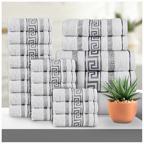 GC GAVENO CAVAILIA Greek 20 Piece Towel Bale Set - Includes 16 Face Towels, 2 Hand Towels & 2 Bath Towels - 100% Cotton Super Absorbent, Quick Dry, Luxury Hotel Collection Towel Set - White