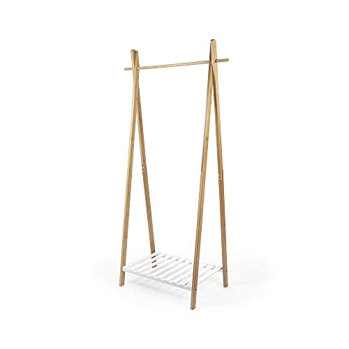 Compactor Clothes Rack XL Bamboo Garment Rack with Shelf, 80x44x160 cm