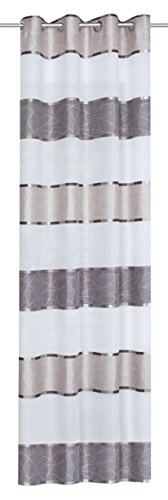 Home Fashion Eyelet Curtain Horizontal Stripes, Polyester, Stone, 245 x 140 cm