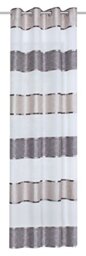 Home Fashion Eyelet Curtain Horizontal Stripes, Polyester, Stone, 245 x 140 cm