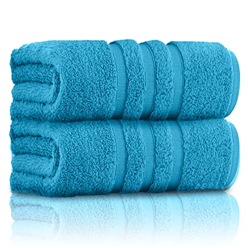 GC GAVENO CAVAILIA Pack of 2 Ultra Soft Super Absorbent Bath Sheets, 550 GSM 100% Cotton Line Texture Towels, Turquoise, 80x140 Cm