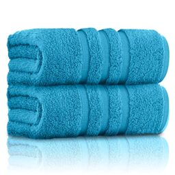 GC GAVENO CAVAILIA Pack of 2 Ultra Soft Super Absorbent Bath Sheets, 550 GSM 100% Cotton Line Texture Towels, Turquoise, 80x140 Cm
