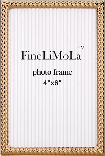 4x6'' Gold Rope Design Metal Picture Frames with Hi Quality Velvet Backing and Real Glass Front, Gold Photo Frame 6x4'' for Desktop Display Or Wall Hanging