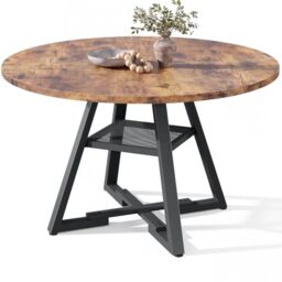 Jocoevol Round Dining Table for 4-6 People, Circle Dinner Table with Shelves, Space Saving Wood Kitchen & Dining Room Furniture (Vintage, 51 inch