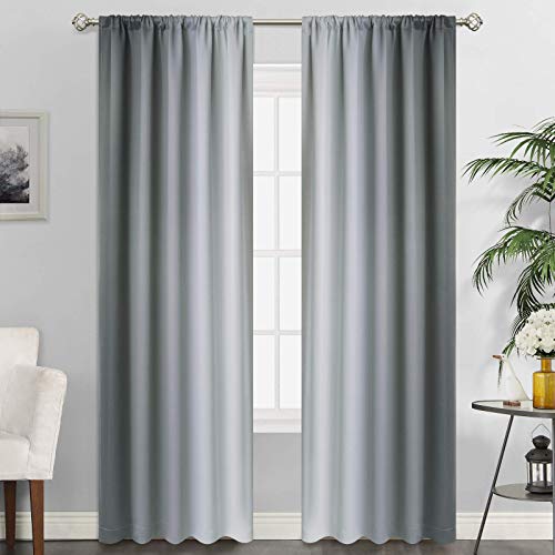 SimpleHome Grey Ombre Rod Pocket Curtains for Bedroom,52Wx84L - Room Darkening Light Blocking Gradient Grey to Greyish White Thermal Insulated Curtains for Living Room,2 Panels