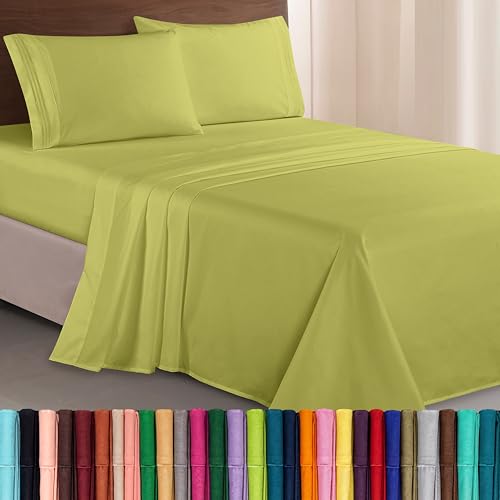 Elegant Comfort Luxurious 1500 Premium Hotel Quality Microfiber Three Line Embroidered Softest 4-Piece Bed Sheet Set, Wrinkle and Fade Resistant, California King, Pistachio Green